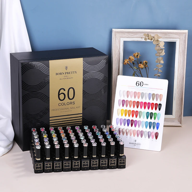 

BORN PRETTY PRO 60 Bottles/Set Solid Color Glitter Sequins Nail Salon Nail Art UV Gel Kit Gel Nail Polish Set, 60 colors color gel polish