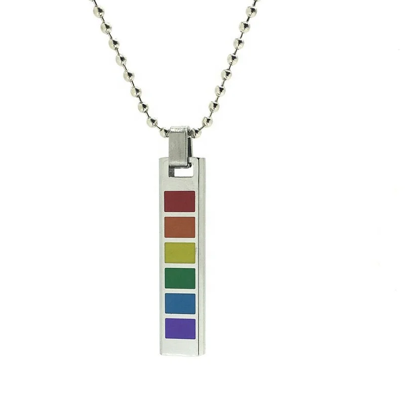 

Factory Direct Sale Fashion Trend Minimalist High Quality 316L Stainless Steel Rainbow Design Gay Pendant Necklace, Silver