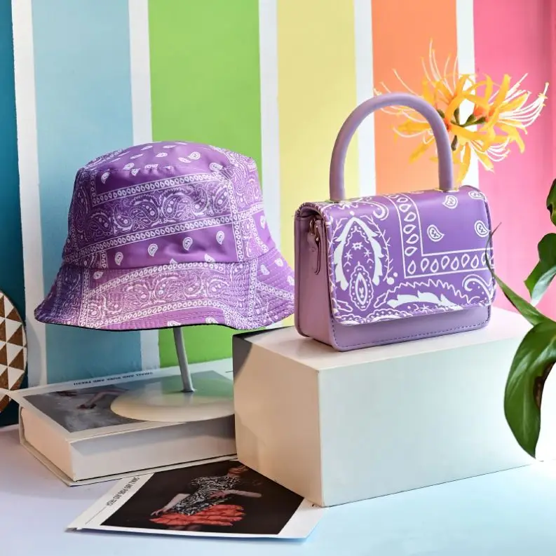 

wholesale Women Crossbody Bags Ladies Pu Leather Purple Paisley bandana Print Bag Bucket Hats And Purse Handbags, 8 colors