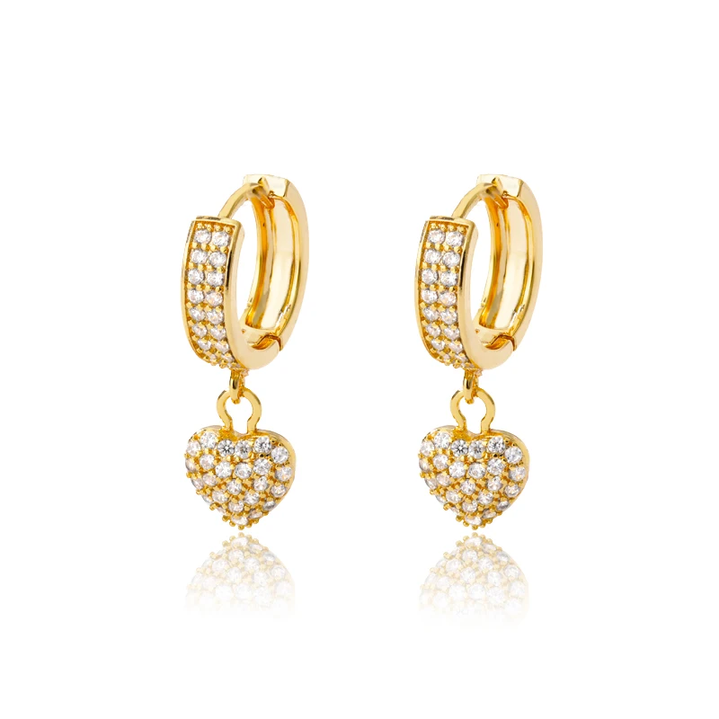 

2020 Fashion Bling Bling Statement Crystal Earings Gold Plated Heart Earrings For Women