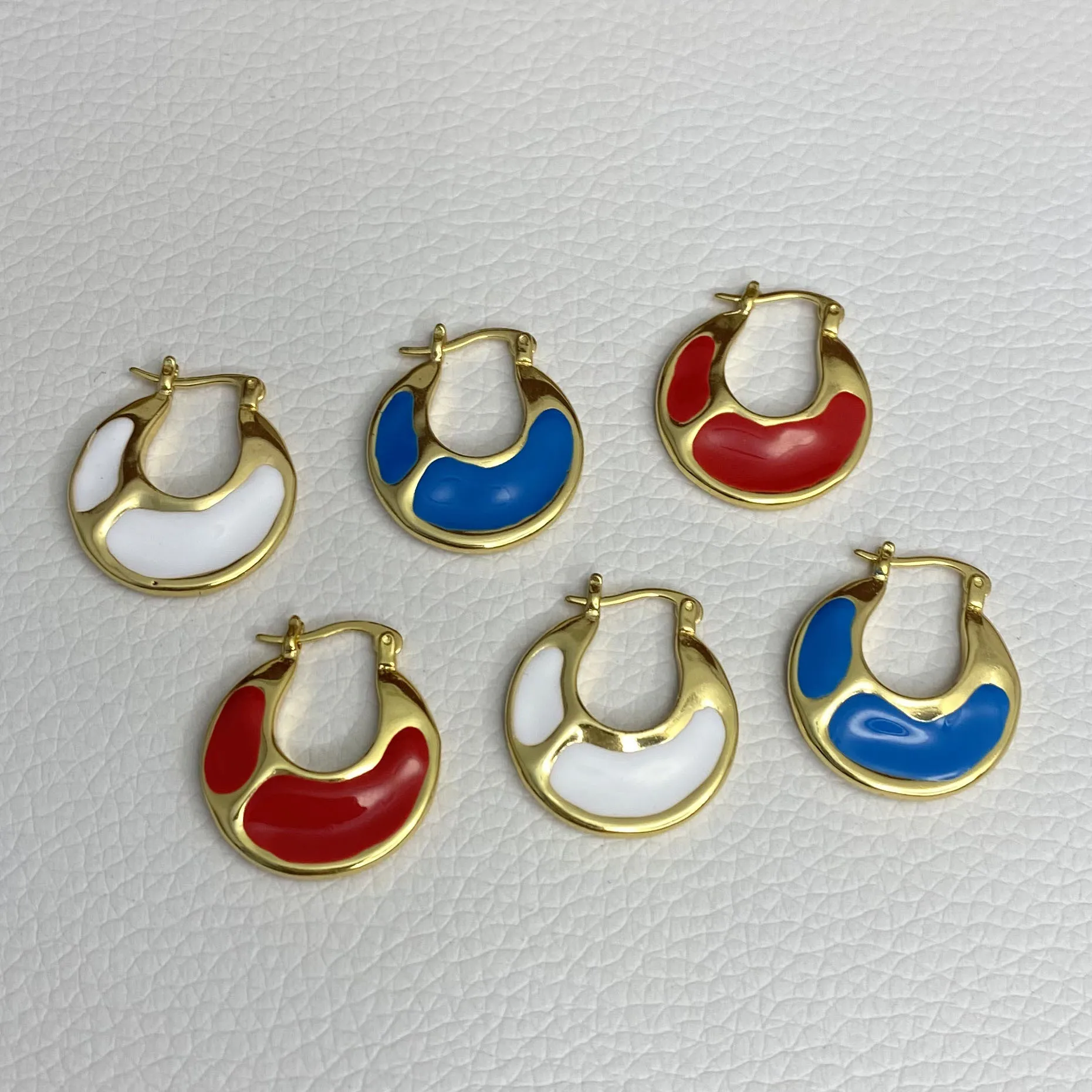 

New Fashion European Multi Color Enamel Circle Earring 18K Gold Plating Oil Drip Hoop Earrings