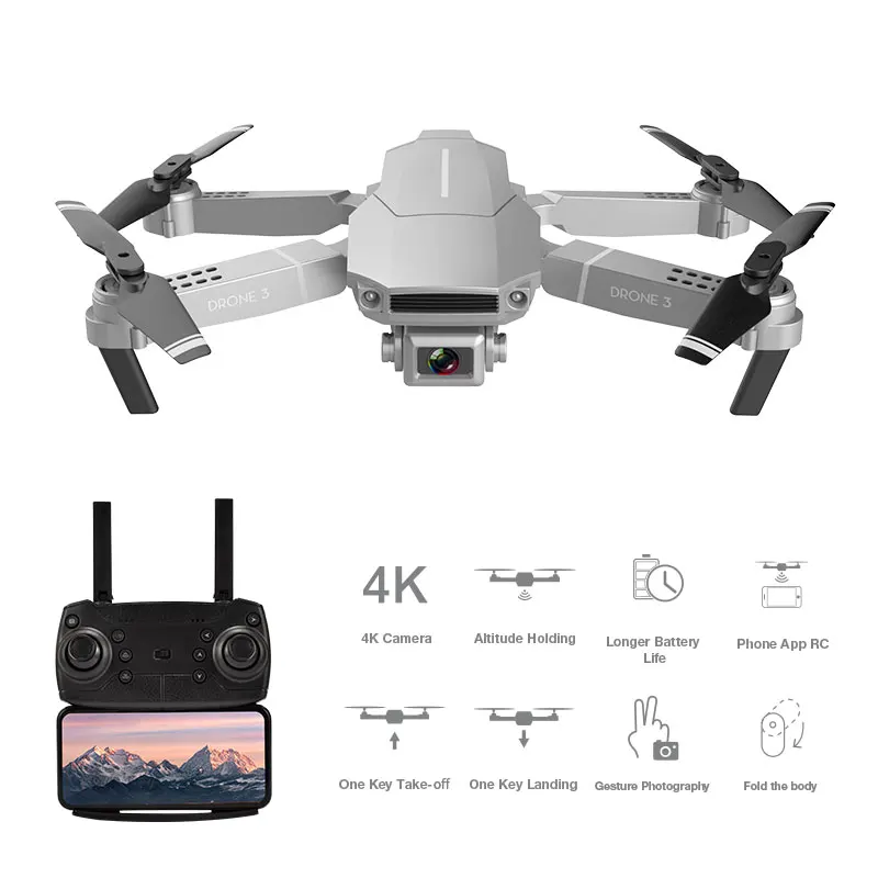 

E68 RC Drone with 4K WIFI Drones Wide Angle folding quadcopter camera drone, Black white gray