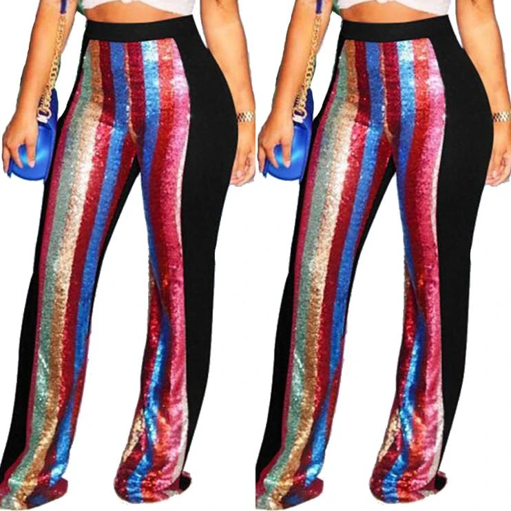 

2019 new Amazon ebay hot sale sequins show sequins casual stitching wide leg flared pants trousers LZ482 good quality pant