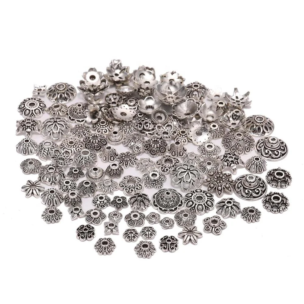 

50pcs/Lot 8mm 6 Petals Tibetan Antique Silver Flower Loose Sparer End Bead Caps Cone For DIY Jewelry Making Findings Earrings