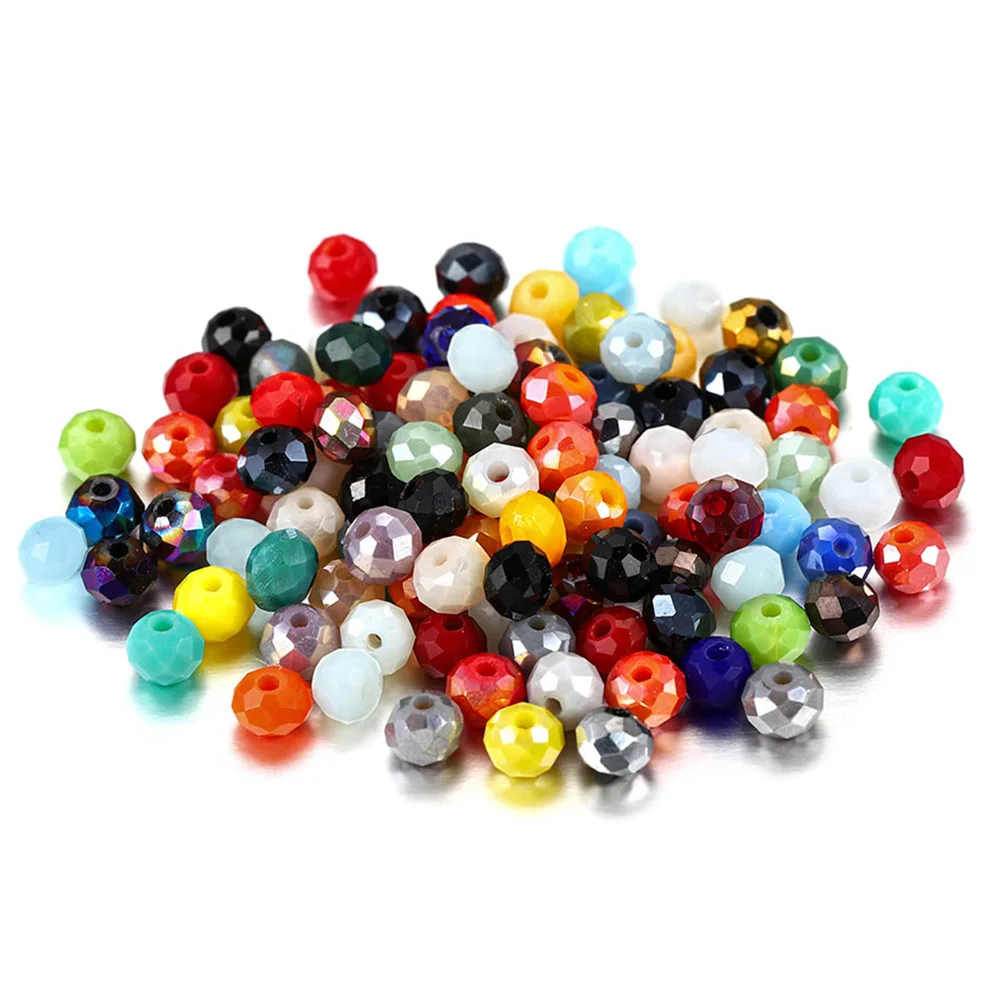 

70-300pcs 3/4/6/8mm Bulk Crystal Glass Bead Rondelle Faceted Colorful Small Spacer Bead For DIY Bracelet Jewelry Making Supplies, As pictures