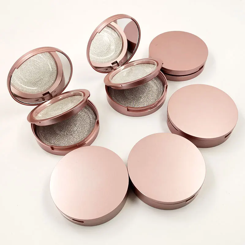 

Wholesale Lash Box Mink Eyelash Case Two Layers Glitter Lash Case With Mirror Two Pair-lot Box Round Shape With Clear Tray, Rose gold