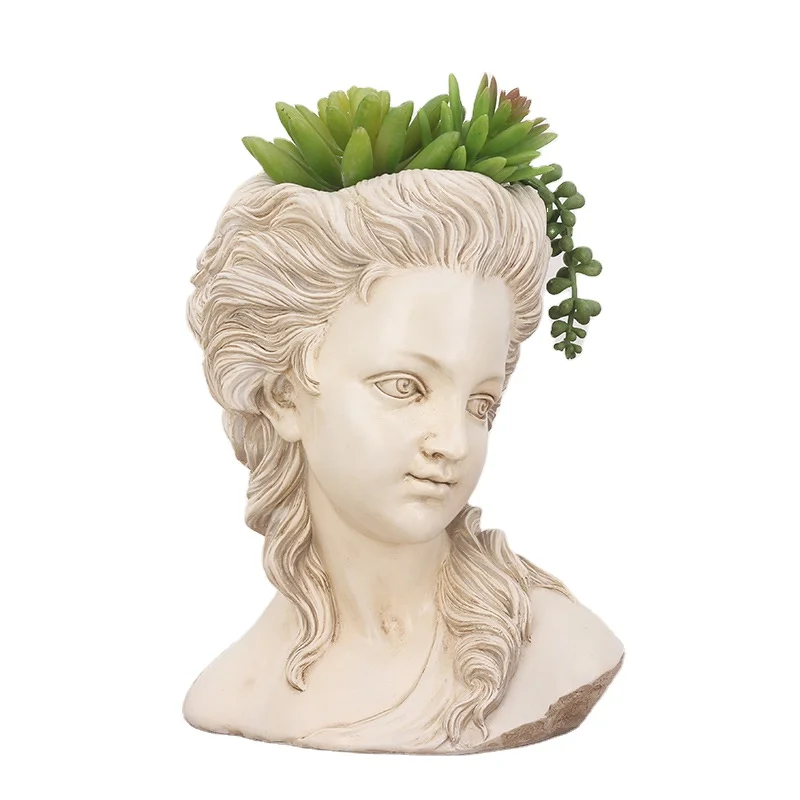 

Co-Arts Home Furnishing Goddess Girl Statue Resin Flowerpot Antique Art Vase, Light grey