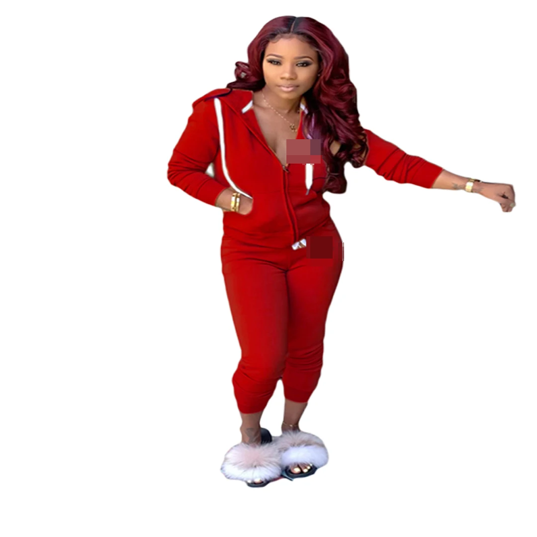 

2021 Gym fitness casual fall clothing zipper tracksuit jogger sweatsuit set for women