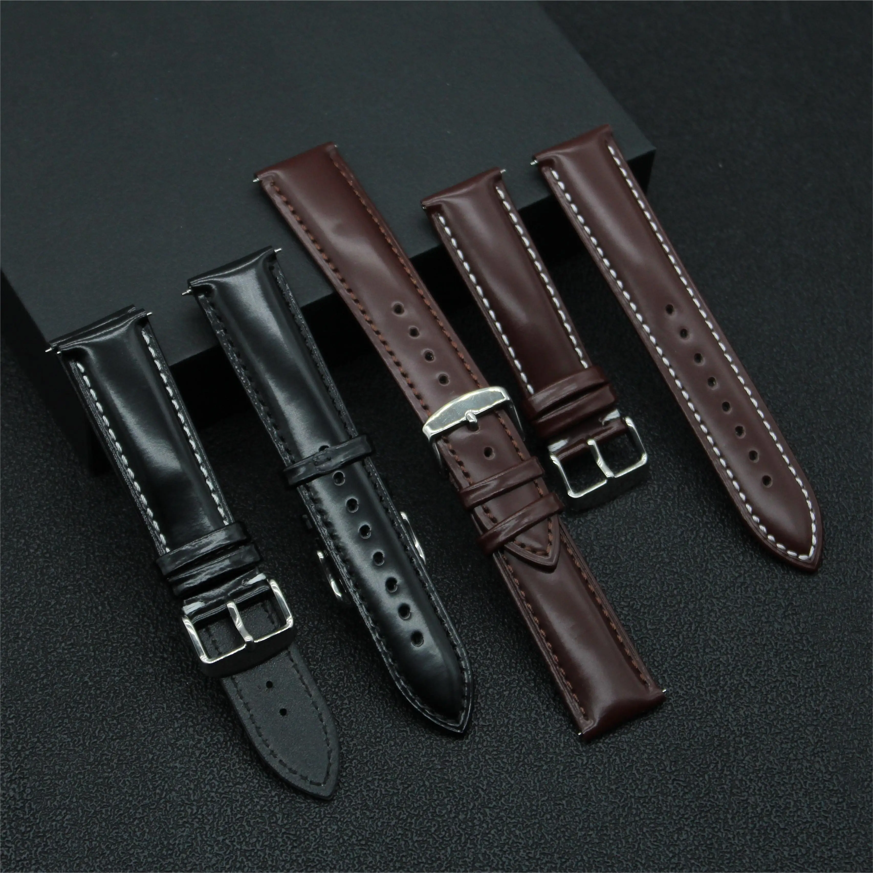 

Custom Shell Cordovan Tapering Genuine Leather Watch Band 18 19 20 21 22mm Full Grain Leather Watch Straps With Needle Buckle