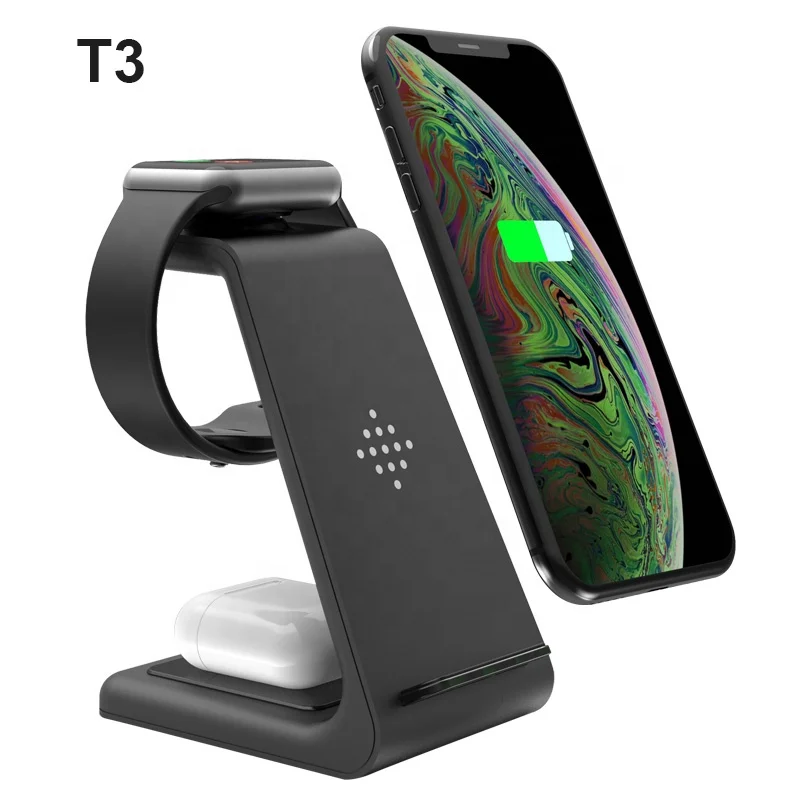 

Amazon Top Seller T3 Wholesale For Iphone 3 In One Fast Charging Stand 10W Qi Phone 3 In 1 Wireless Charger