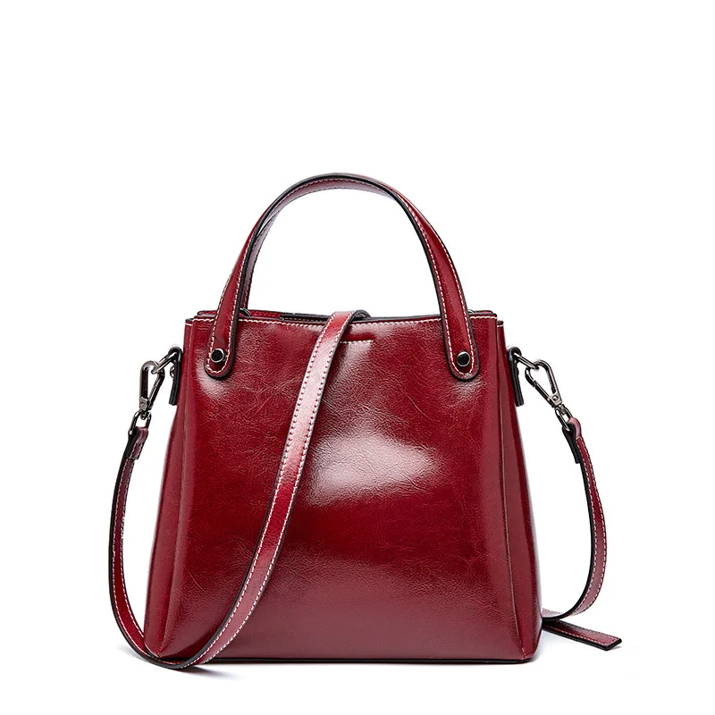 

New Arrival Chain Handbags Oil Wax Genuine Ladies Leather Handbags For Women, Black, wine red, green, brown