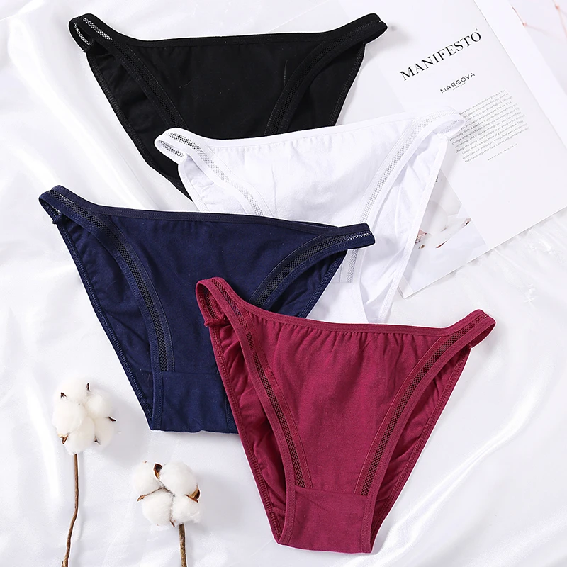 

JULY'S SONG Sexy Lace Panties Cotton Women Underwear Solid Low Waist Briefs Female Breathable Underpants Hollow Mesh Lingerie, White,black,wine red,navy blue