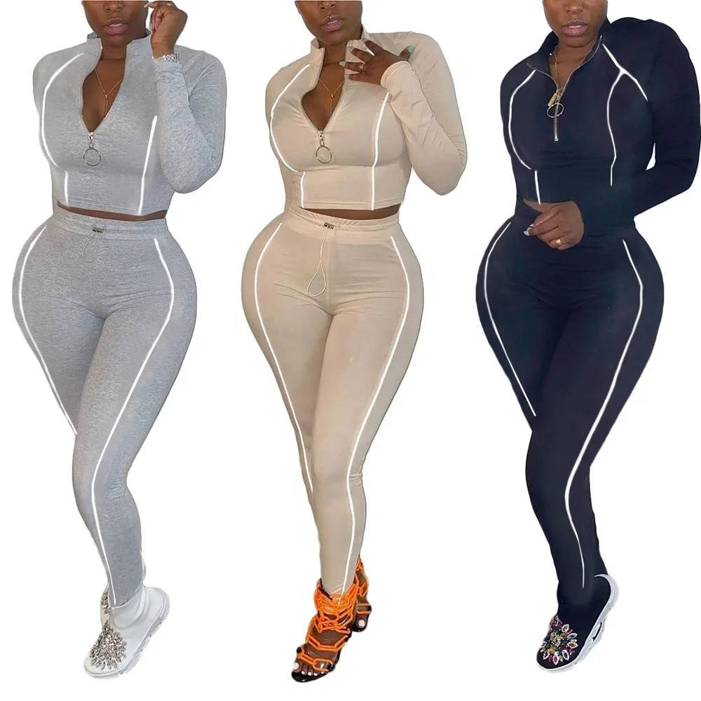 

Latest Fall Jogger Suit Long Sleeve Solid Colors Crop Tops Outfits For Women Biker Short 2 Piece Tracksuit Set