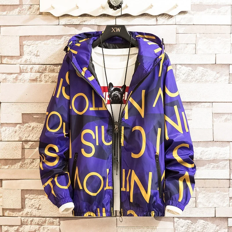 

Letter Pattern Jacket Men Male Spring Fall Sports Casual Jacket, Yellow/black/purple/light blue