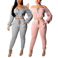 

Sweet Pink Women Off The Shoulder Sexy Sweatshirt Crop Top Clothing Two Piece Sets