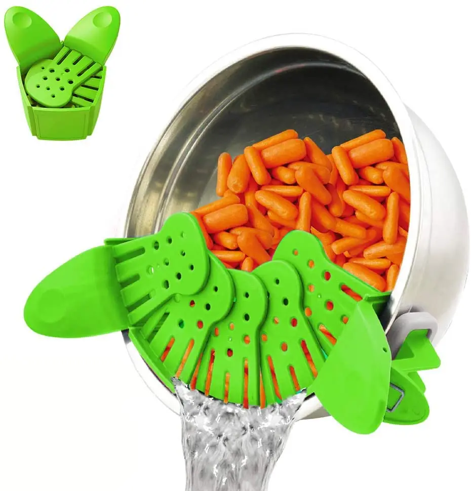 

Foldable Kitchen Food Strainer for Spaghetti, Pasta, Ground Beef Grease Colander & Sieve Snaps on Bowls Pots and Pans, Green/purple