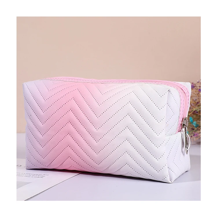 

2022 Fashion Travel Outdoor Gradually Change Color Rectangular Jelly Toiletry Bag Women Gradient Color PU Leather Cosmetic Bag