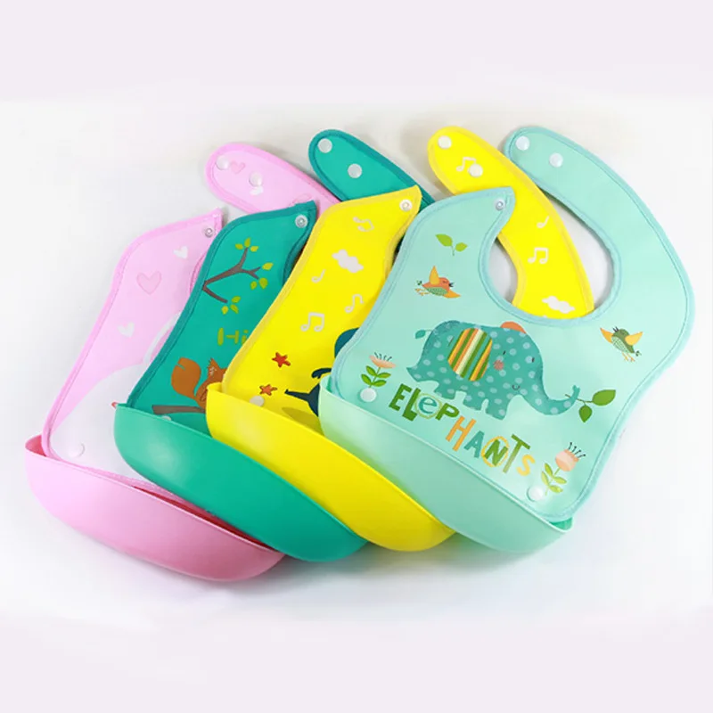 

Super soft big pocket baby waterproof bibs food grade kids unisex bibs