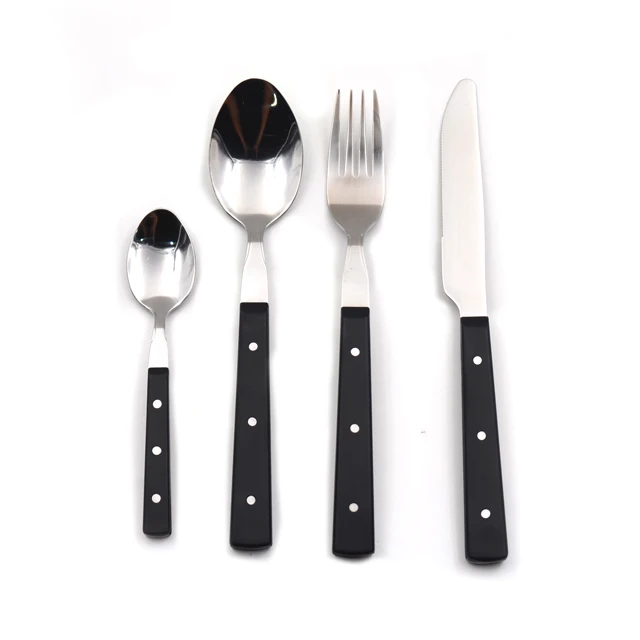 

High quality half plastic handle stainless steel tableware set of four pieces simple tableware set
