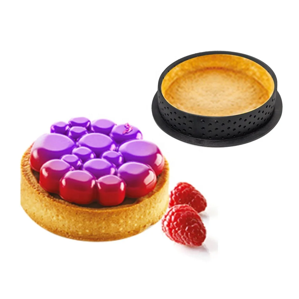 

Plastic Egg Tart Ring No-stick Bakeware Perforated Cake Mousse Ring Pastry Rings DIY Baking Tools, Black