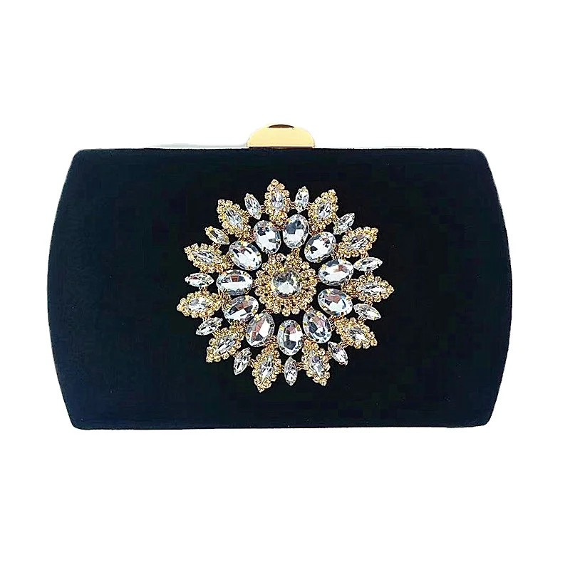 

WOKE Factory Direct Sale Luxury Velvet Leather Shiny Flower Rhinestone Evening Bags, Multi