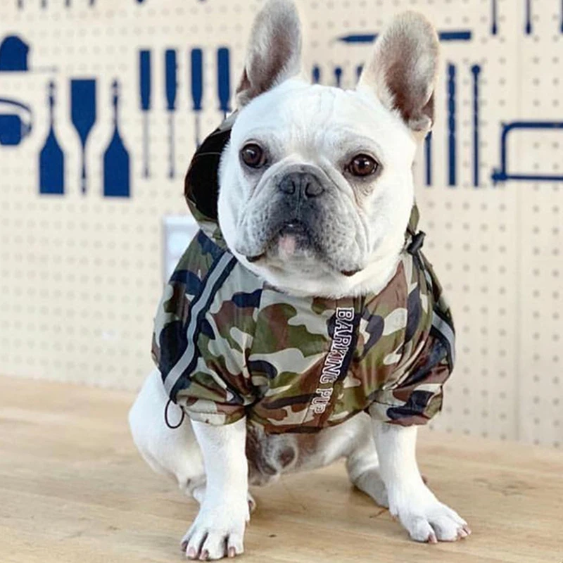 

New Pet Jacket Camouflage Dog Coat Windbreaker Dog Raincoat French Bulldog Fashion Dog Clothes
