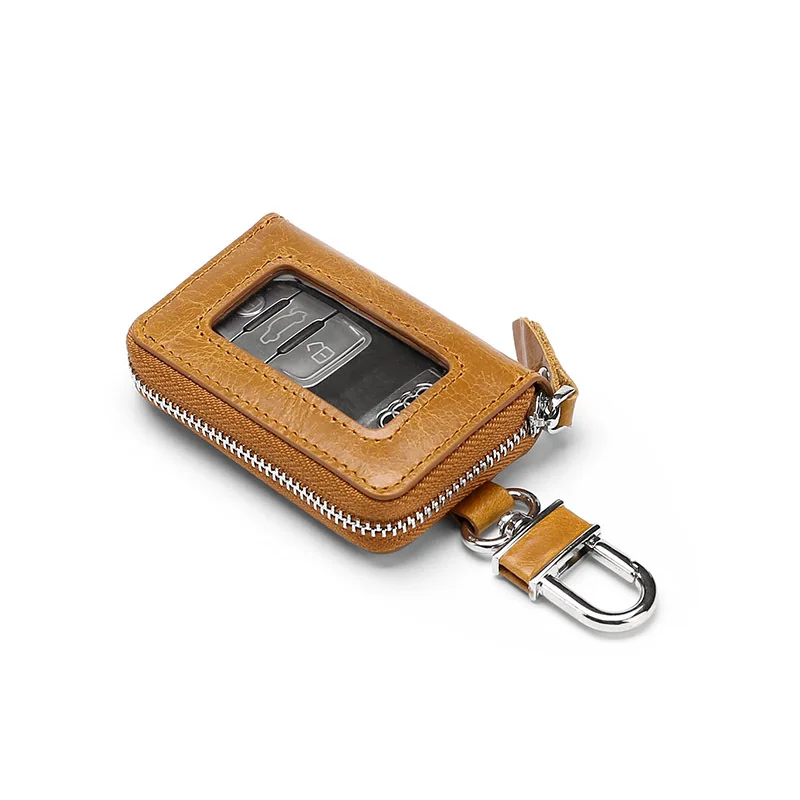 

Wholesale Metal Head Oil Wax Cowhide Genuine Leather Men Car Key Bag Key Chain Holder Wallet Key Ring Pouch With Wallet, Brown,coffee