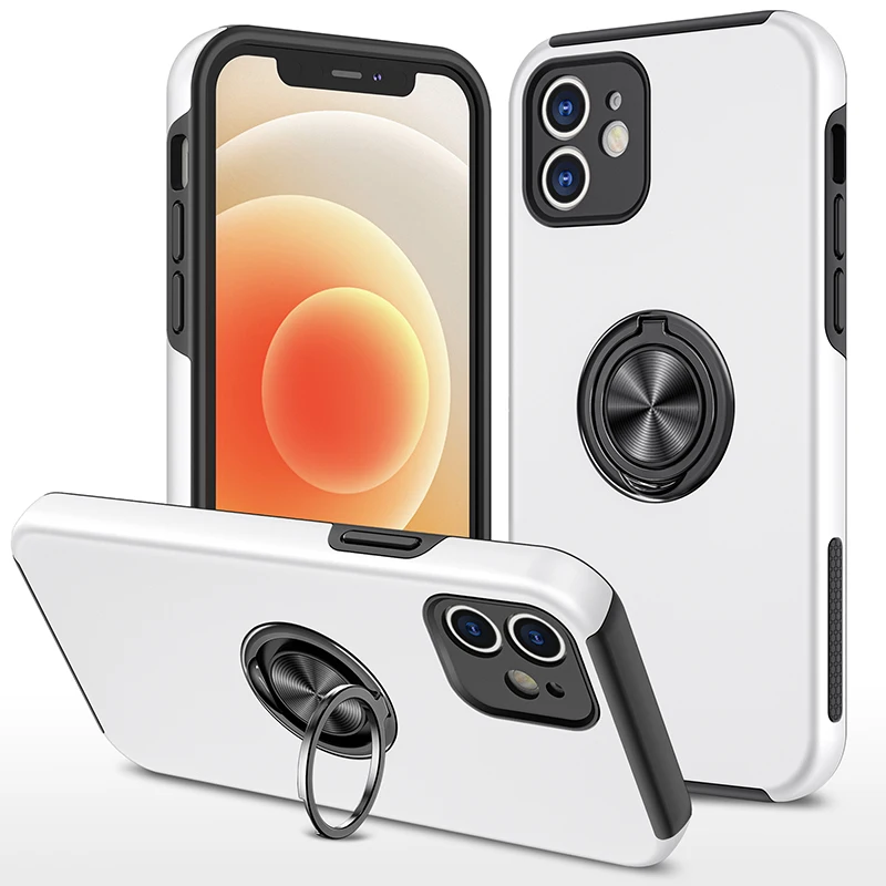 

360 Ring Kickstand Case with Holder TPU PC Full Cover for iphone 12 pro max Magnetic Car Holder Phone Case for iphone 12 11 x xr, Red,green,blue,pink,white,black