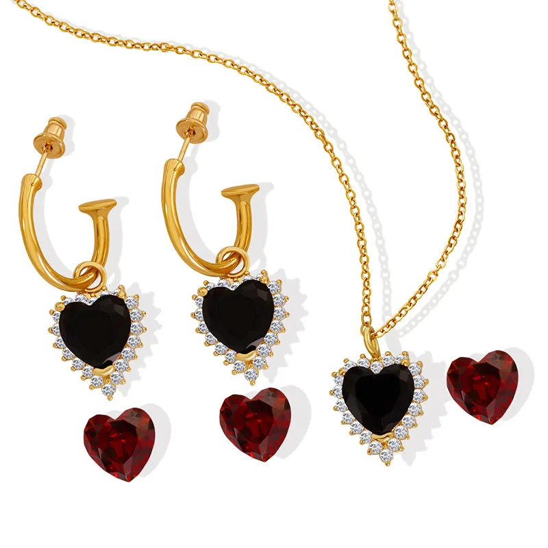 

Luxury Gold Plated Zircon Heart Pendant Necklaces Earring Fashion Crystal Heart Necklace Earrings Sets For Women YF2920