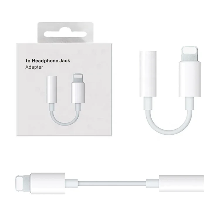 

2021 Hot Trending Earphone jack 3.5mm adaptador spliter Lighting male converter Aux audio Cable adapter for Iphone adapter, White