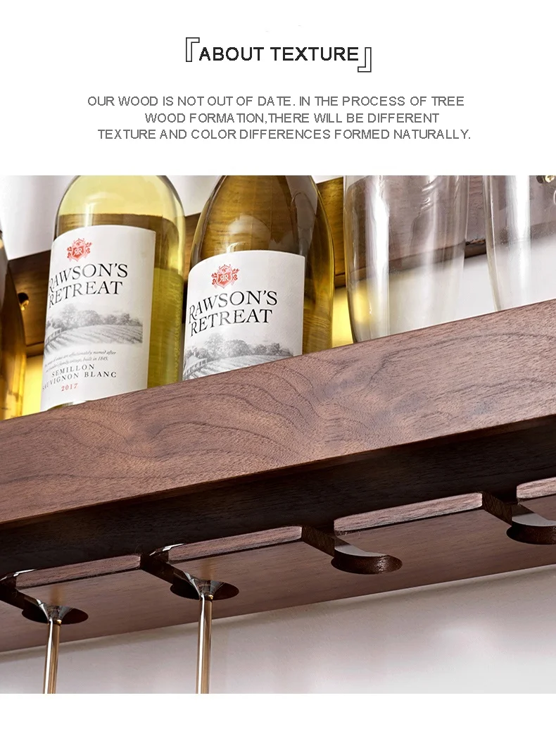 
Walnut Color 6 Bottles Wall-Mounted Wine Rack Bottle and Glass Storage Holder Wooden Wine Bottle Wall Shelves with 5 Hold 