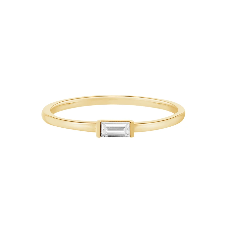 

925 Sterling silver rings wholesale for women 14k gold plated Cubic Zircon Solo Baguette Ring