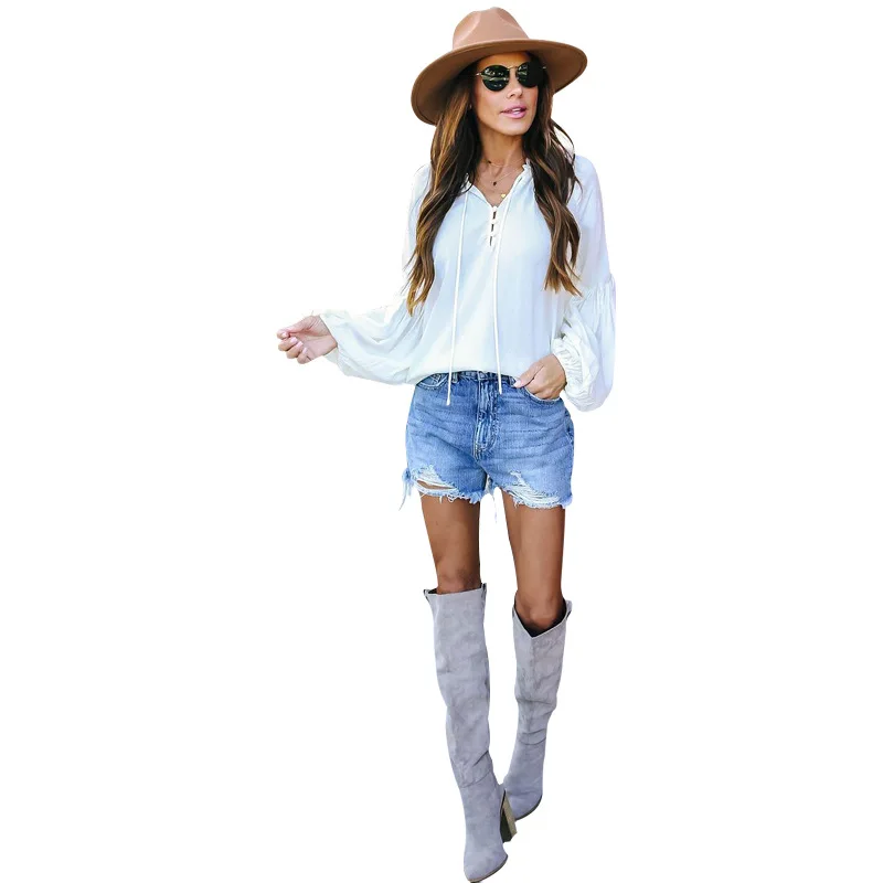 

Women Aliexpress puff sleeve Loose Ladies Elegant Design Blouse Top