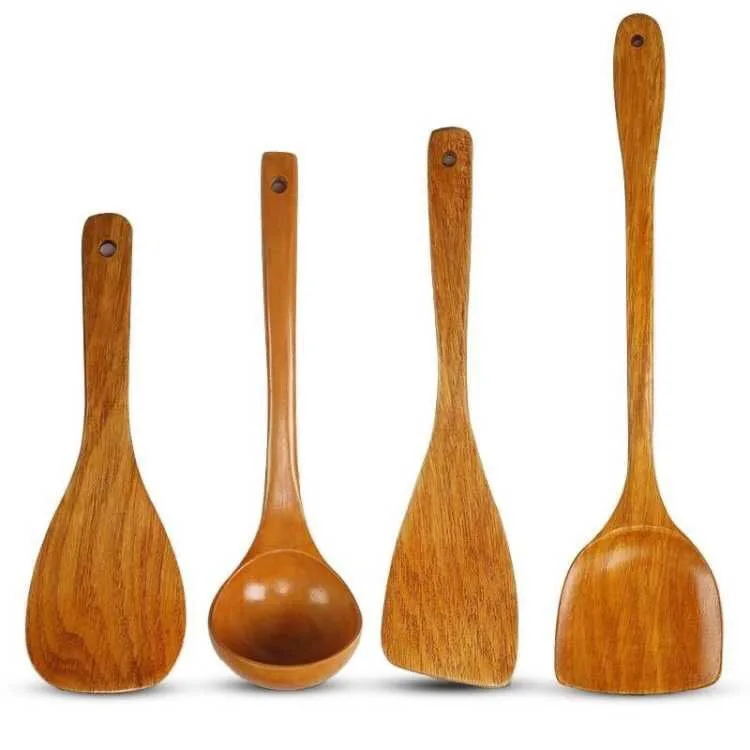 

Wood cooking utensil set shovel Inclined frying spatula Soup rice spoon wholesale custom logo kitchen tool utensils set, As photo