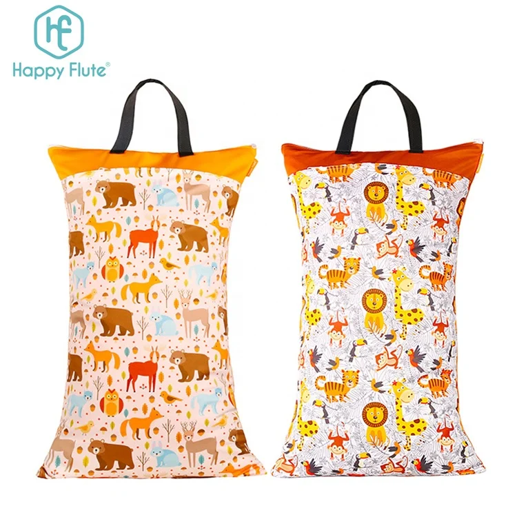 

Happyflute stock double pockets 40*70cm baby diaper wet bag waterproof Fashion design wet and dry storage bag, Colorful