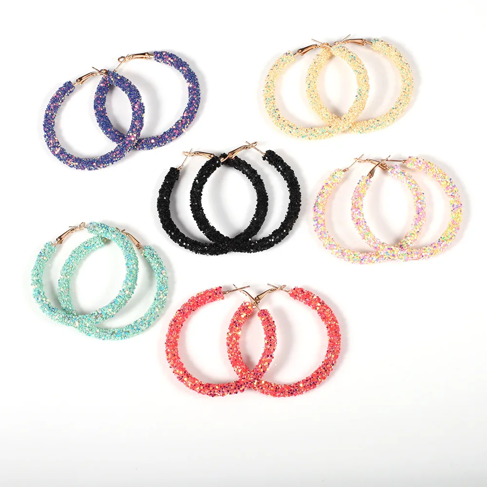 

Various Color Diamond Hoop Earrings Sequins Designer Large Huggie Hoop Earring Stud Earrings Women Ear Accessories for Club, Photo
