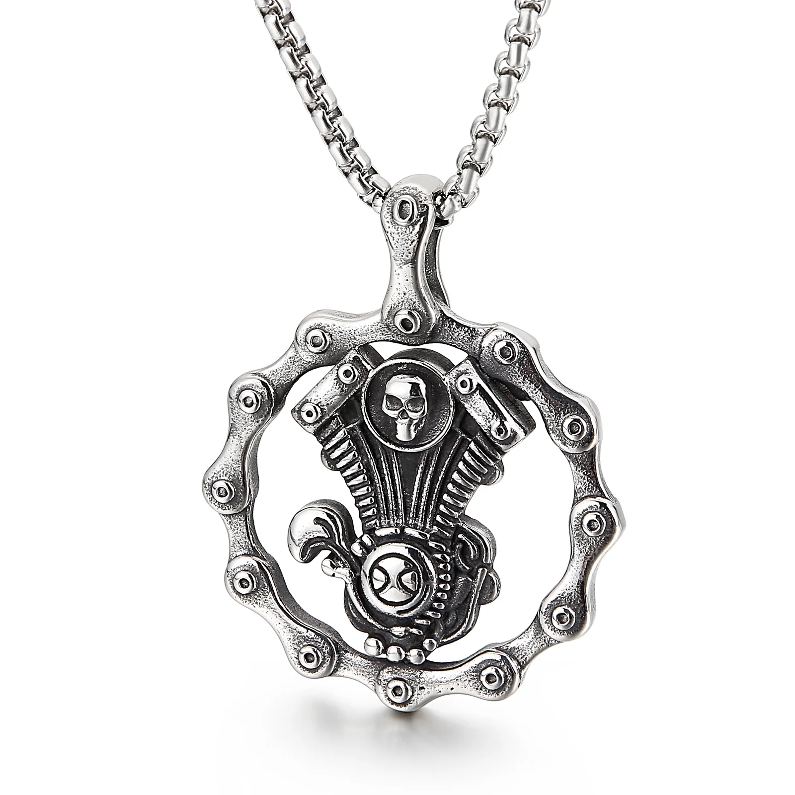 KALEN Punk Motorcycle Wheel Pendants Skull Men Stainless Steel Pendant Jewelry