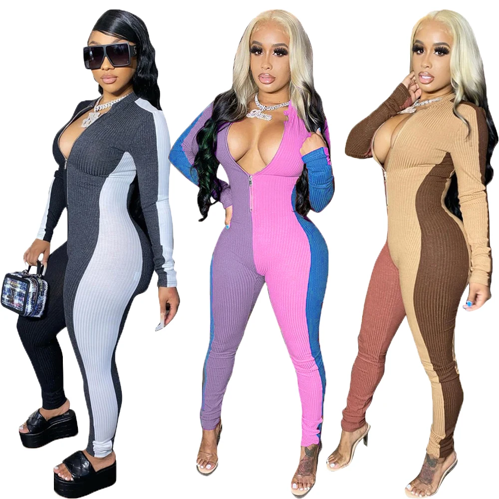 

woman clothes 2021 trending sexy long patchwork shiny women jumpsuit