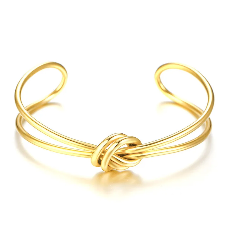 

Trending Bracelet Fashion Stainless Steel knotted open Gold Color Lady Charm bracelet For Women