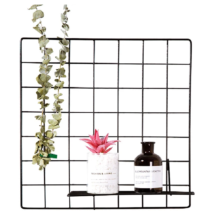 

Black Grid Ins Decorative Shelf Wall Hanging Wall Decoration Pendant Wall Iron Living Room Storage Holders & Racks Multifunction