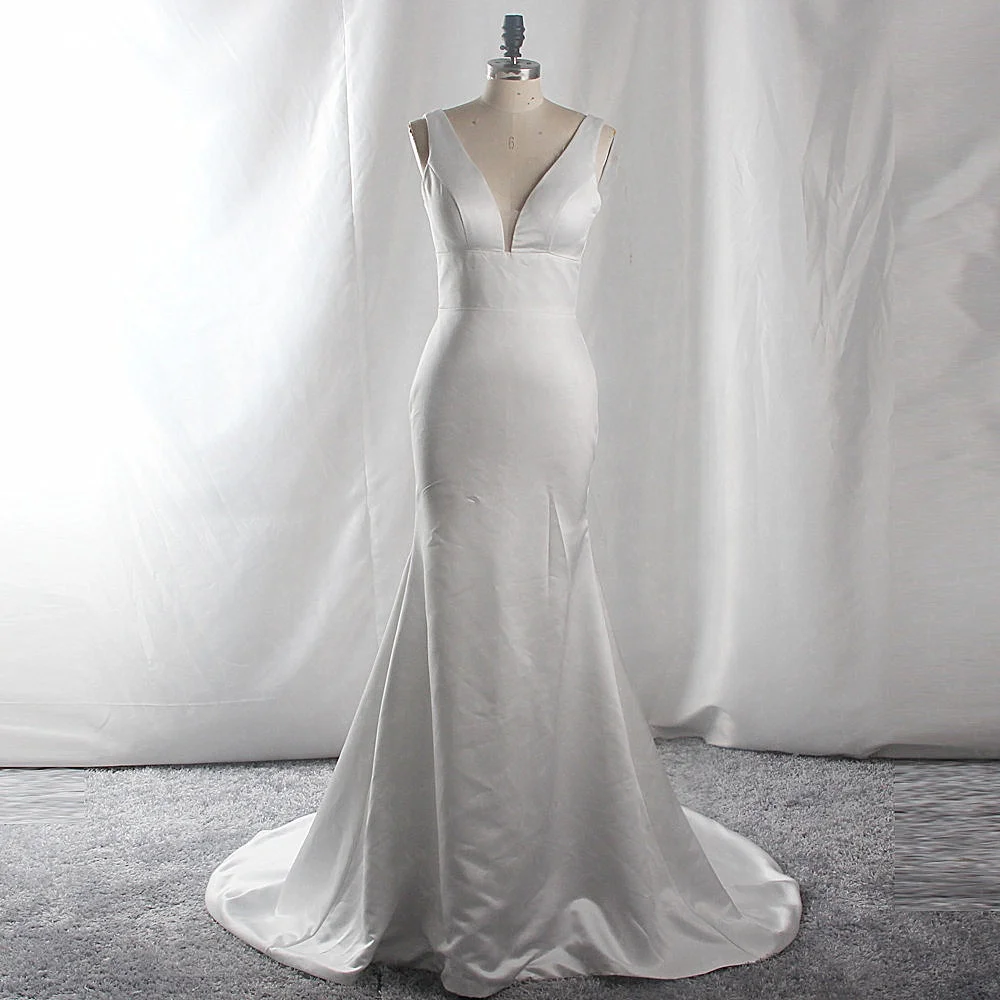 

RSW1731 Real Pictures Yiaibridal V Neckline Simple Bridal Gown Beach Wedding Dress Satin, Customer made