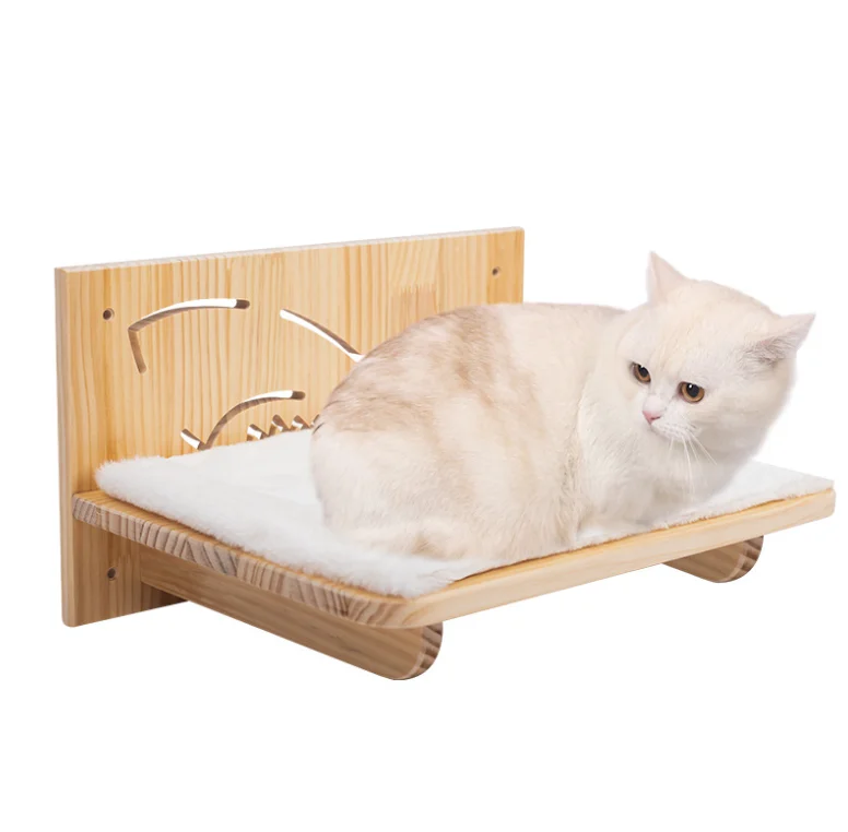 

Wholesale High Quality Wall Mounted Lounging Set Cat Bed Cat Shelf Climbing Steps, Wood color