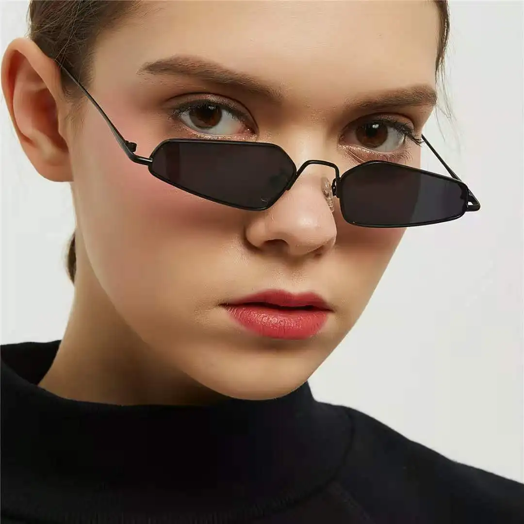 

Metal pointy cat eye sunglasses for women, retro ultra small frame polygon sunglasses for men hip pop UV400 sunglasses, 4colors