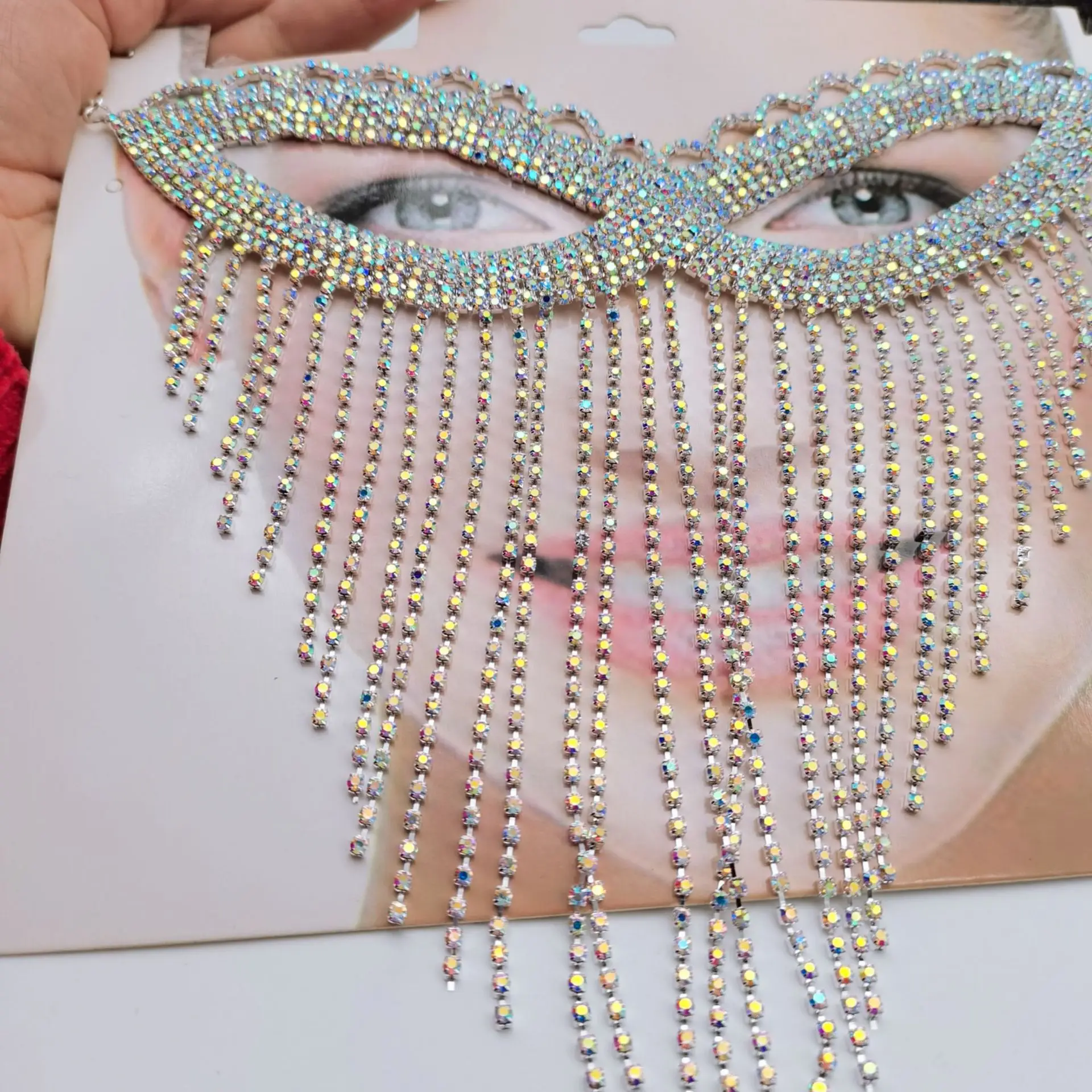 

Women jewelry accessories party high-end props rhinestone face mask, Silver