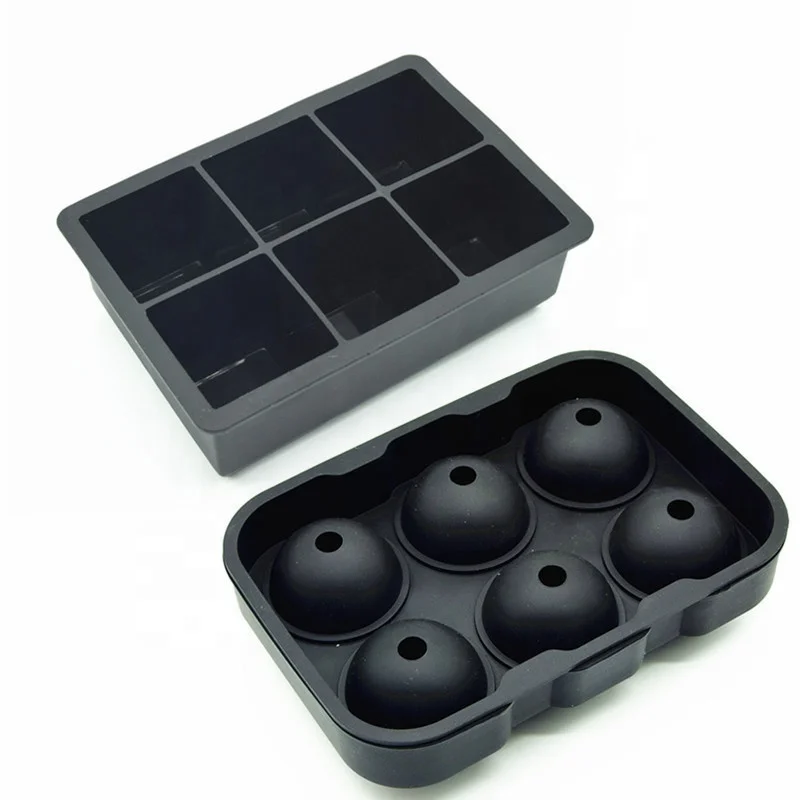 

Custom Food Grade 6 Holes Non Toxic No-spill Personalized Silicone Ice Cube Trays Mold, Black