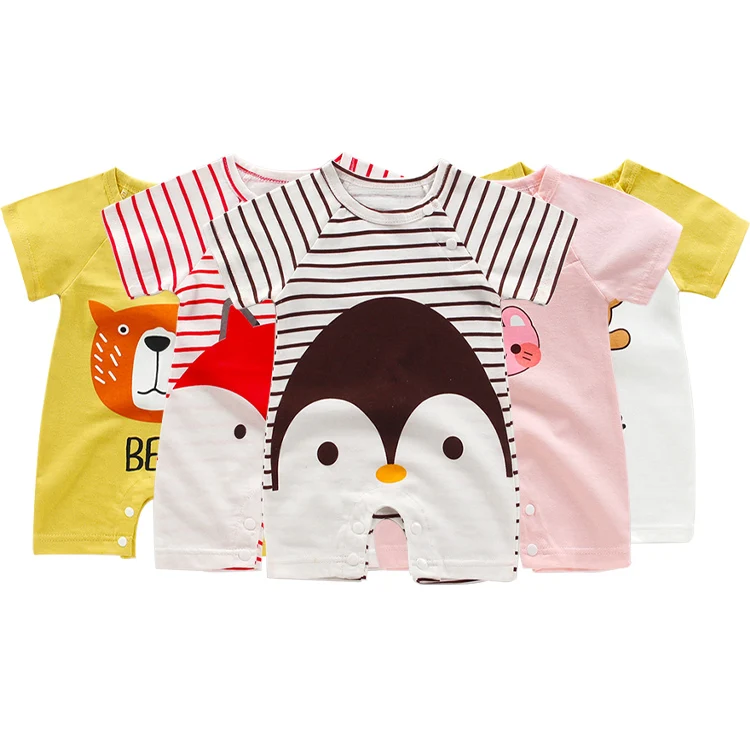 

Wholesale Newborn Short Sleeve Cotton Cartoons Rompers Infant Boys Girls One Piece Clothes Romper, Customized color