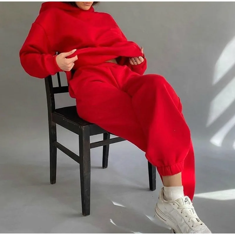 

2021 women's hooded Plush long sleeved top trousers women's casual sportswear set, Custom color