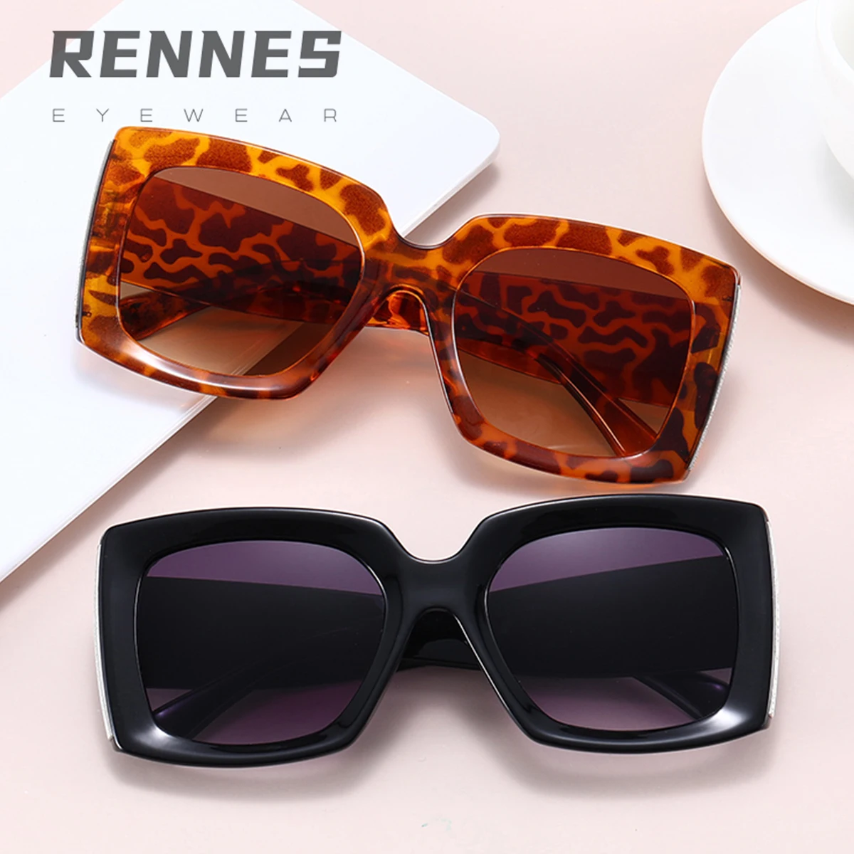 

RENNES 2021 European and American large frame sunglasses fashion personalized square frame sunglasses trendy metal bar