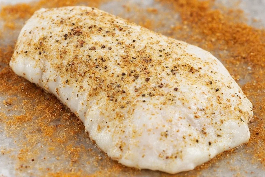 Fresh tilapia fillets with seasoning blend sprinkled on top