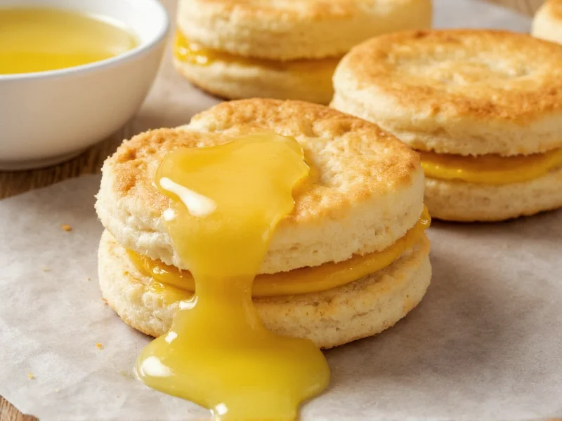 Golden layered homemade biscuits with butter melting